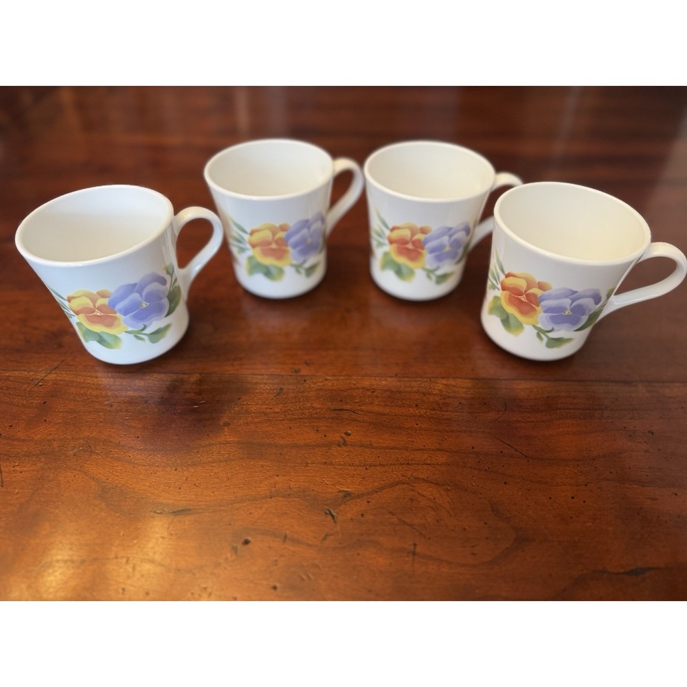 Corelle by Corning‎ Summer Blush Coffee Tea Cups Pansies Set of 4